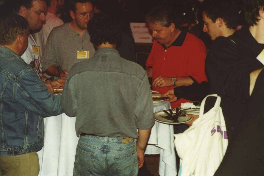 Having dinner at the social event...